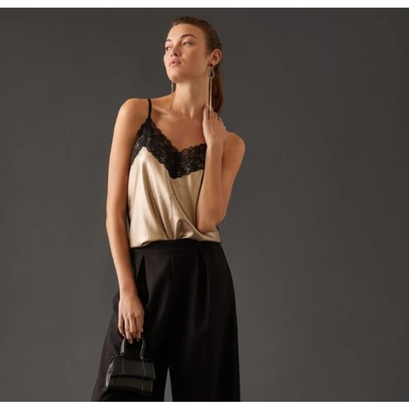 Anthropologie Tops - Anthropologie NWT Bishop + Young Faux Leather & Lace Tank Top Size XL